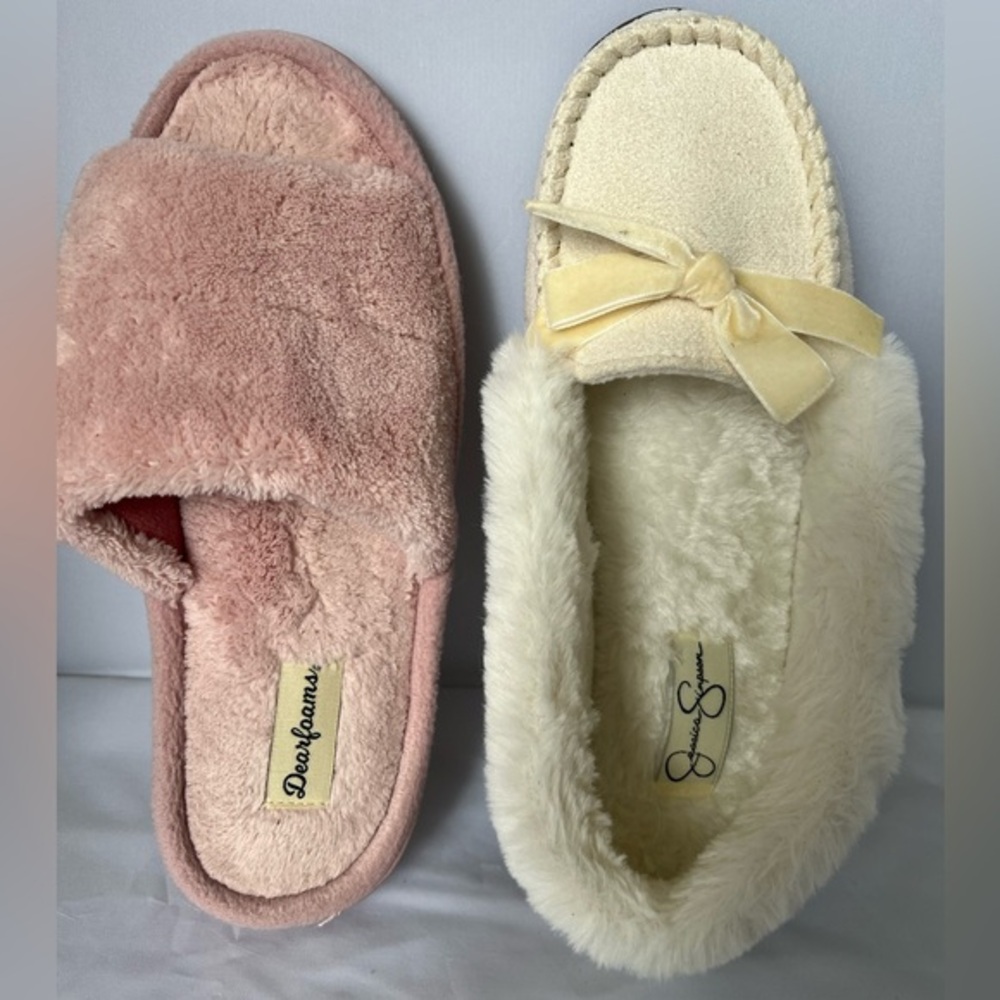 Set Dearfoams and Jessica Simpson Women's Slippers - Pink and CreamSize 8